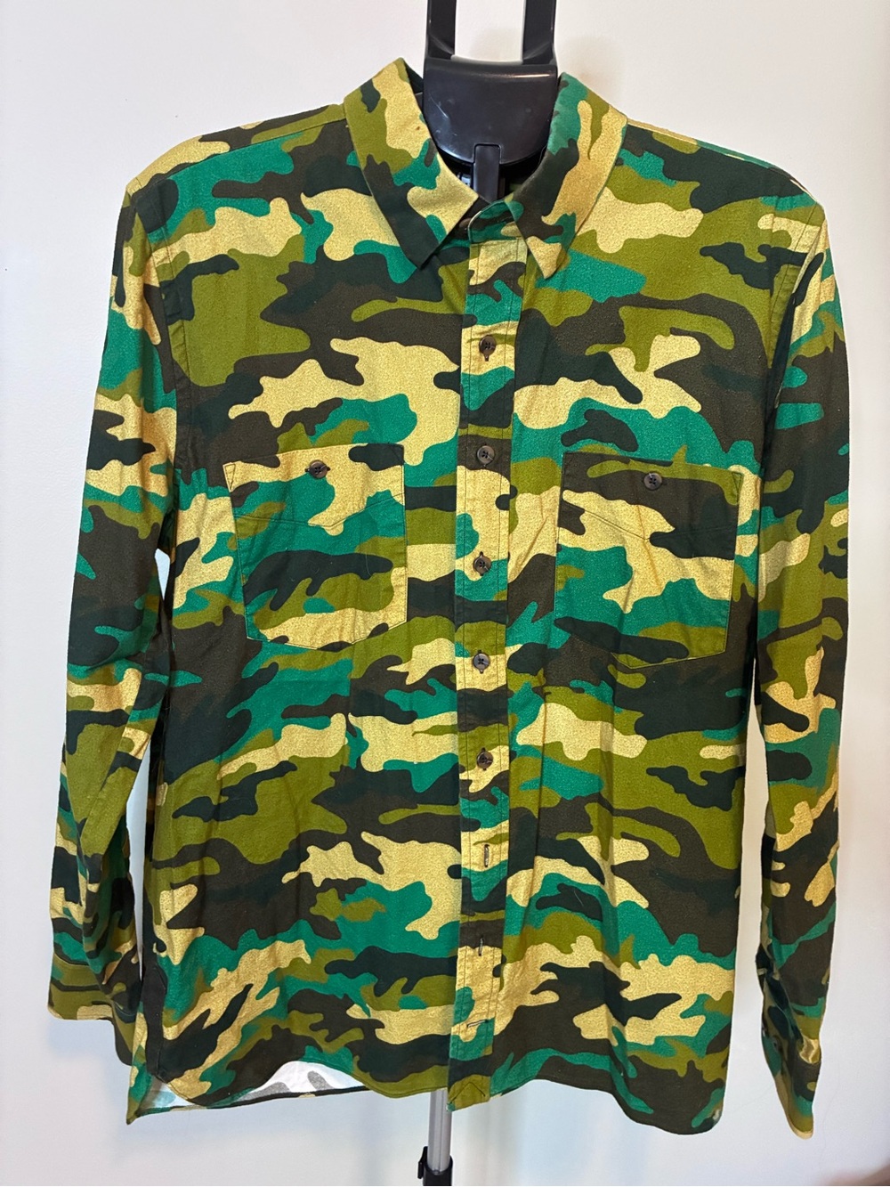 JC#RT #PORTLAND Camo Button Front Shirt Women’s Large 100% Cotton Utility Grunge